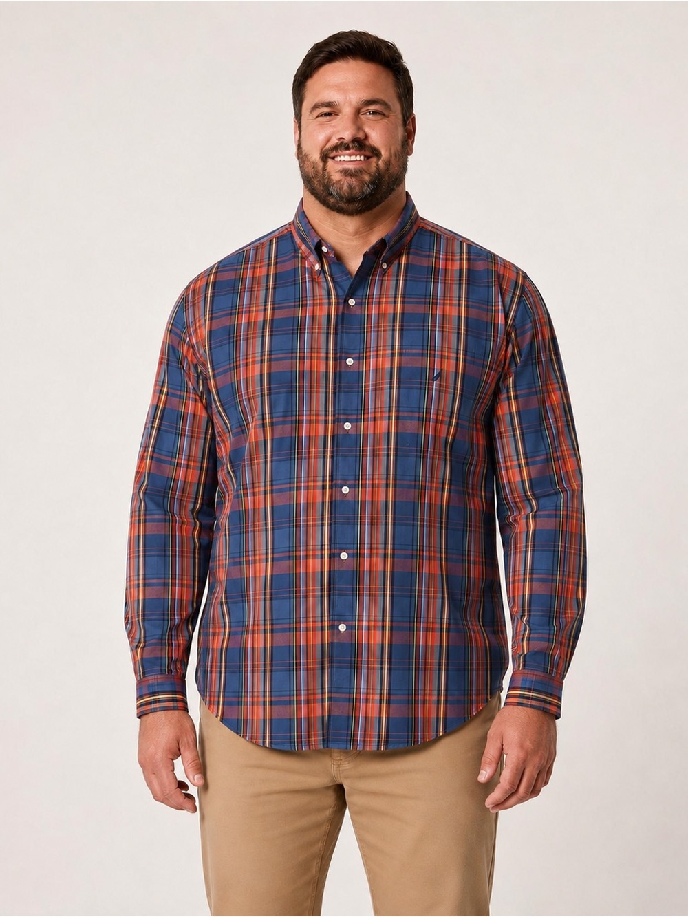Nautica Men’s XXL Blue Red Plaid Cotton Long Sleeve Button Down Shirt